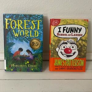 I funny book, forest world book. Both brand new but with drawing on top